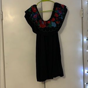 Black, stitched floral, off shoulder dress